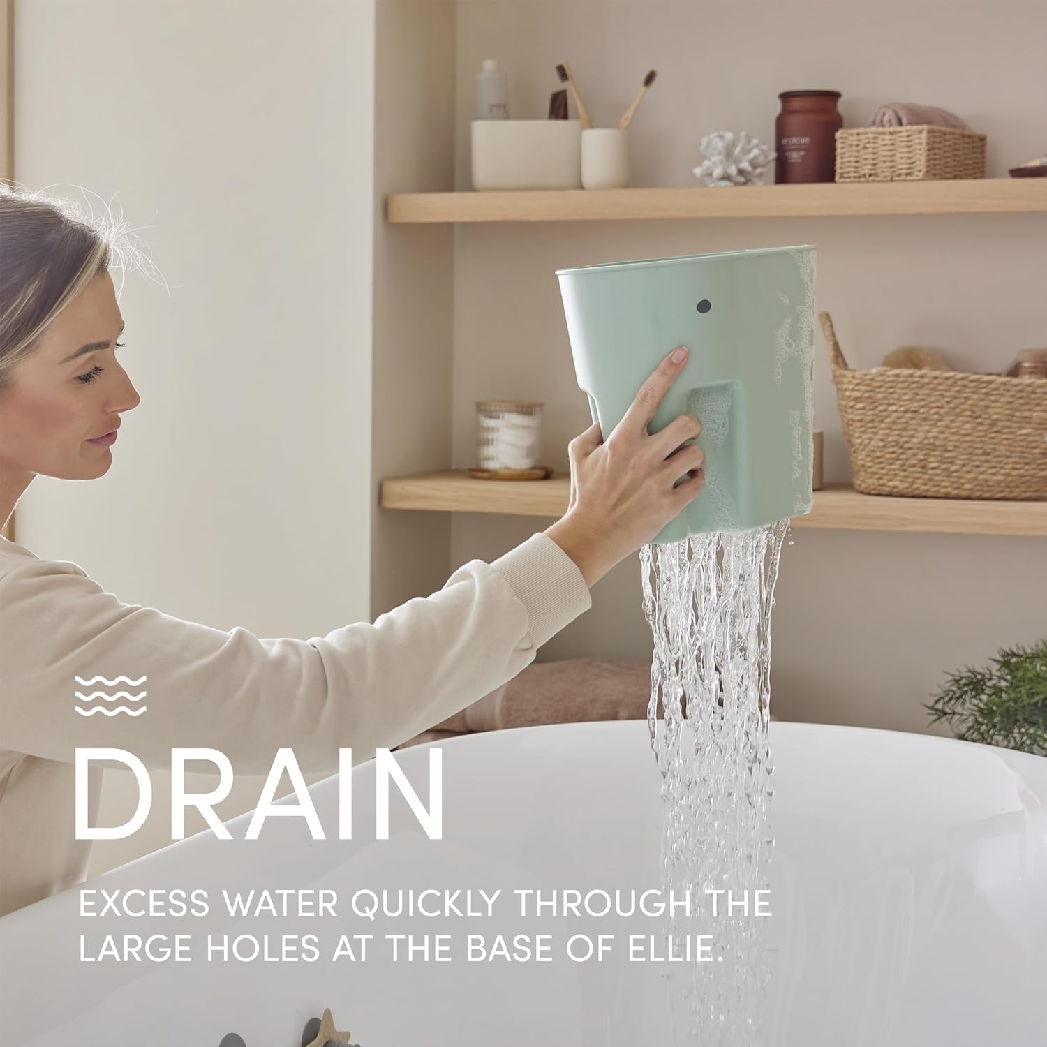 Baby Bathtime Essentials Bundle | Baby Bath Tub, Rinse Jug, and Ellie Bath Toy Scoop - Taupe