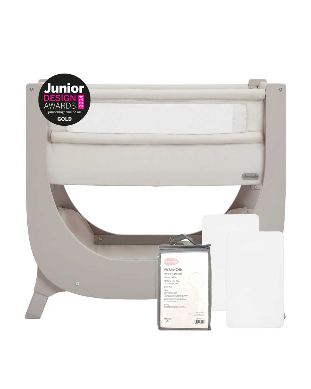 Shnuggle Air Lite Infant Bedside Bassinet: 1 Mattress + 1 Waterproof + 2 White Sheets