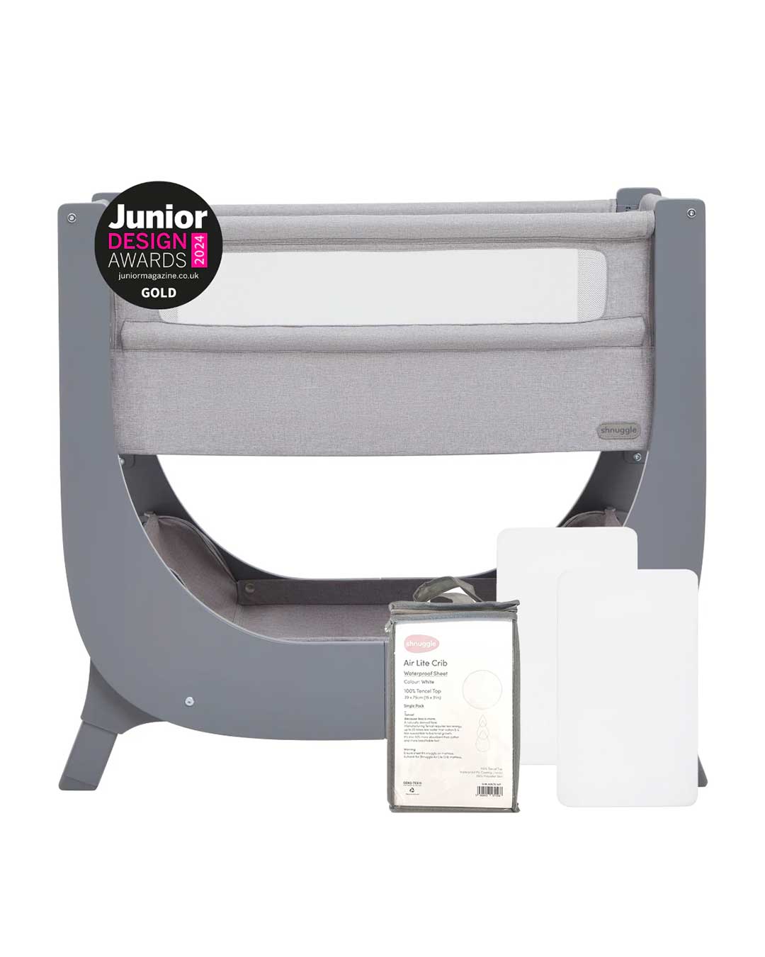 Shnuggle Air Lite Infant Bedside Bassinet: 1 Mattress + 1 Waterproof + 2 White Sheets