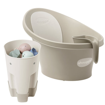 Baby Bathtime Essentials Bundle | Baby Bath Tub, Rinse Jug, and Ellie Bath Toy Scoop - Taupe