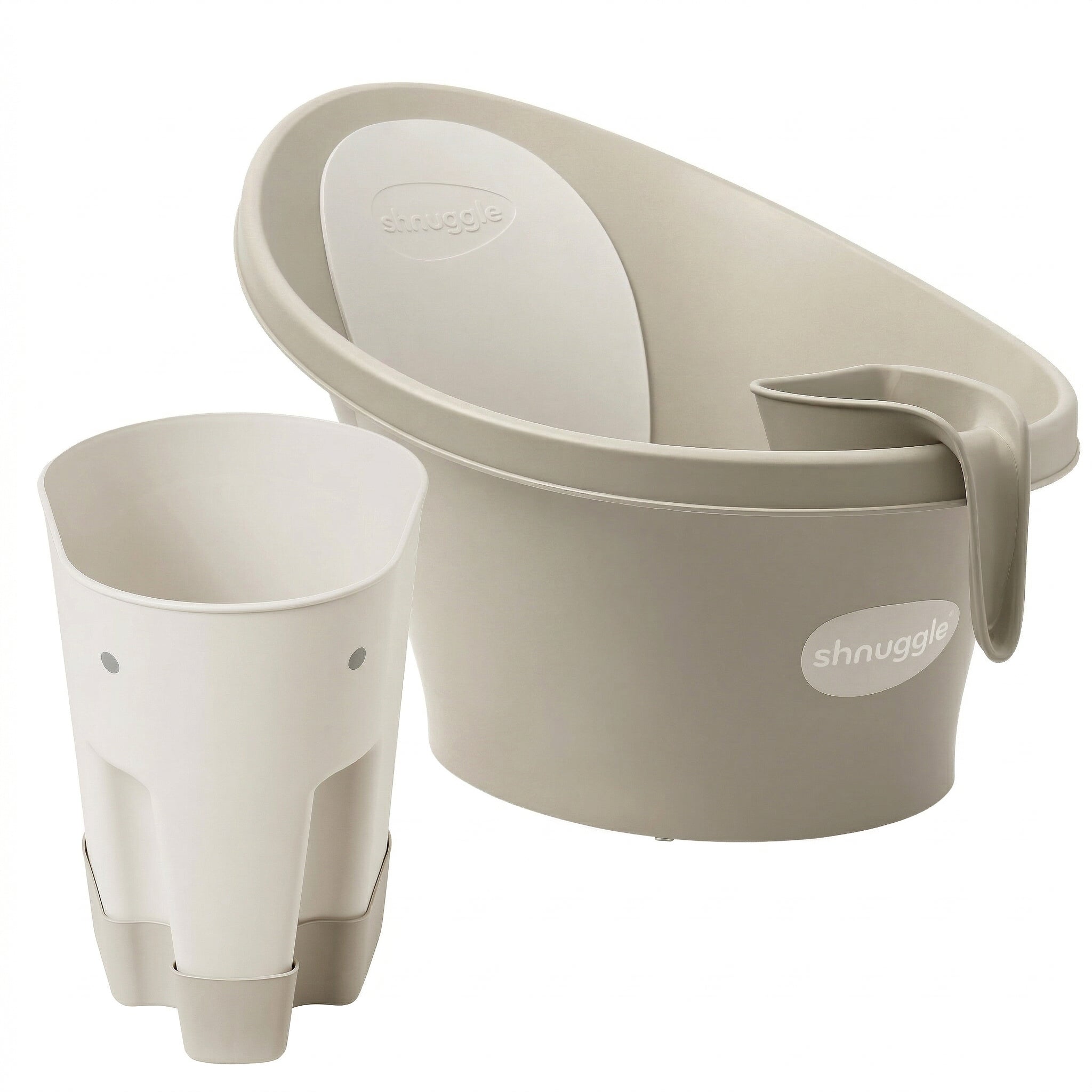 Baby Bathtime Essentials Bundle | Baby Bath Tub, Rinse Jug, and Ellie Bath Toy Scoop - Taupe