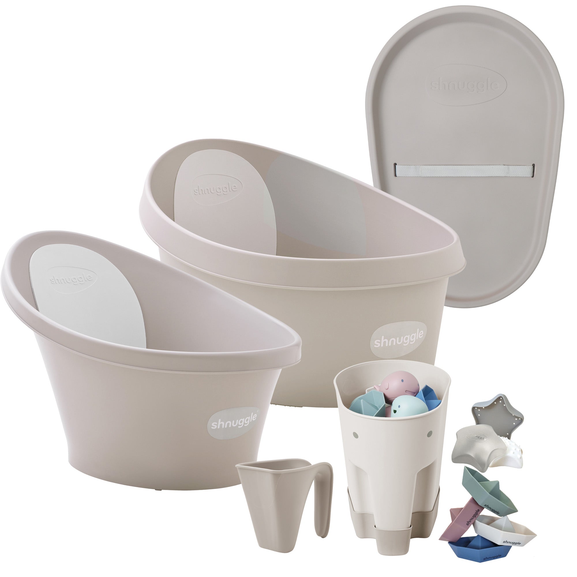 Shnuggle Growing Family Bath Time Bundle:  Baby & Toddler Bath + Changing Mat Bundle - 7-Piece