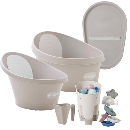 Shnuggle Growing Family Bath Time Bundle:  Baby & Toddler Bath + Changing Mat Bundle - 7-Piece