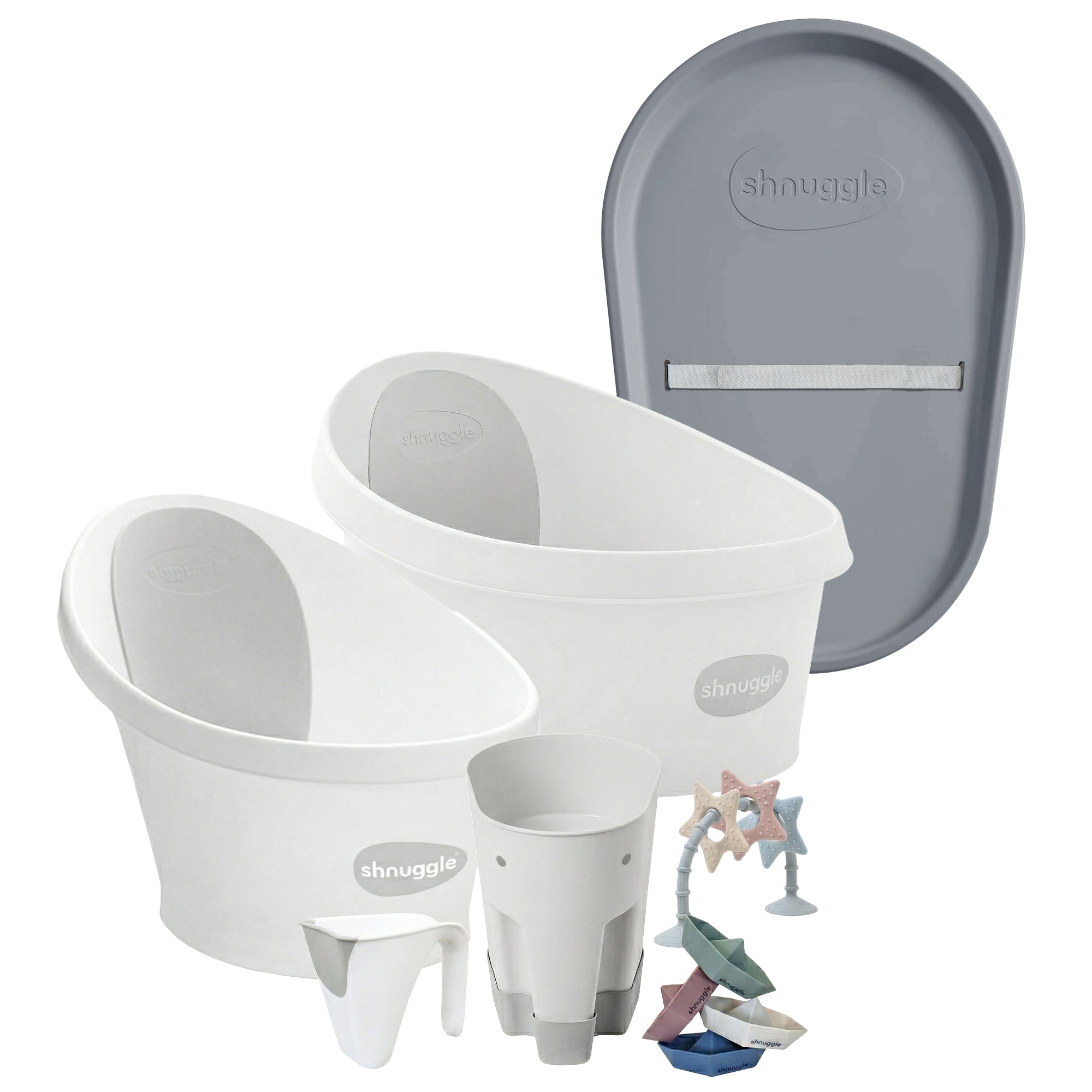 Shnuggle Growing Family Bath Time Bundle:  Baby & Toddler Bath + Changing Mat Bundle - 7-Piece